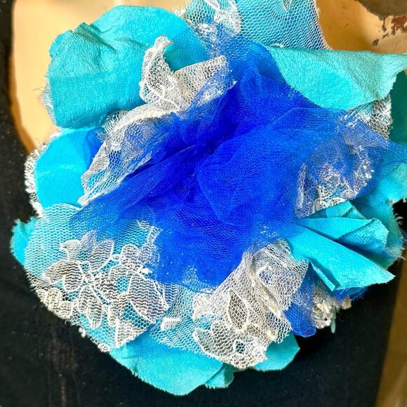 Super Fun Blue Hues Silk Lace and Tulle Flower Brooch - Picture 3 of 6